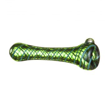 Green Glass Taster Pipe with Aqua & Blue Sparkle Colored Wrap 