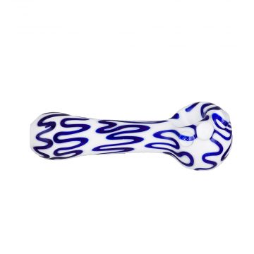 Glass Spoon Pipe – White Glass with Colored Squiggles – Blue