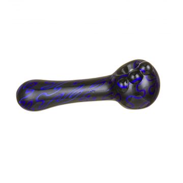 Glass Spoon Pipe – Black Glass with Colored Squiggles – Blue