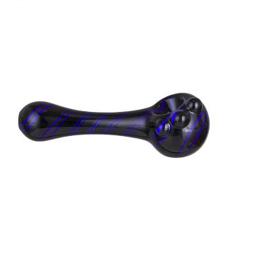 Glass Spoon Pipe – Black Glass with Colored Stripes – Blue