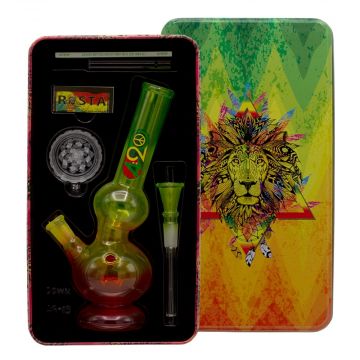 Amsterdam 420 Rasta Glass Double Bubble Bong Gift Set | 9 Inch