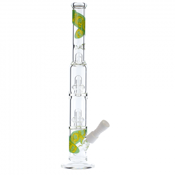 Liquid Sci Glass Micro Double Showerhead Perc Ice Vapor Bong | Green & Yellow - Side View 1