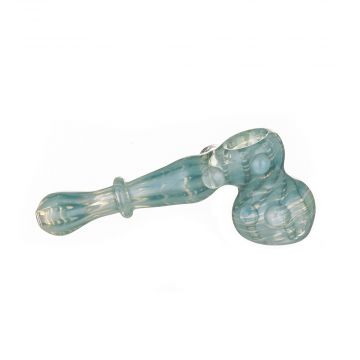 Glass Mini Hammer Hand Pipe - Colored Wrap and Rake with Maria & Clear Magnifiers - Aqua