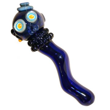 Glass Spoon Pipe - Color Glass Character with Top Hat - Blue