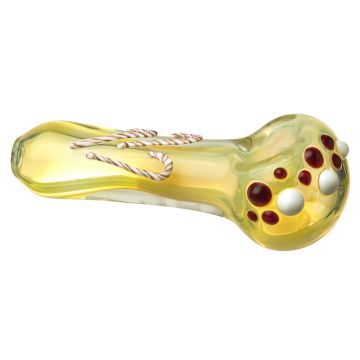 Glass Spoon Pipe - Fumed with Red and White Marbles and Small Candy Canes