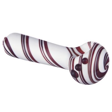 Glass Spoon Pipe - White Glass Candy Cane with Red Marbles