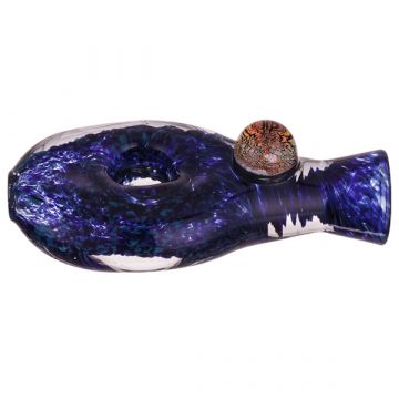 Glass Taster Pipe - Doughnut-Shaped Pendant Pipe with Blue Frit and Dichro Marble