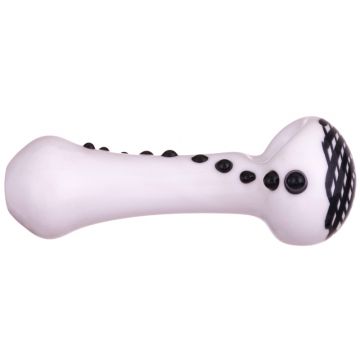 Glass Spoon Pipe - Reticello on White Glass with Small Marbles - Black