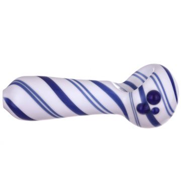 Glass Spoon Pipe - Blue Stripes on White Glass with Blue Marbles