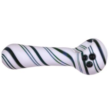 Glass Spoon Pipe - Green Stripes on White Glass with Green Marbles