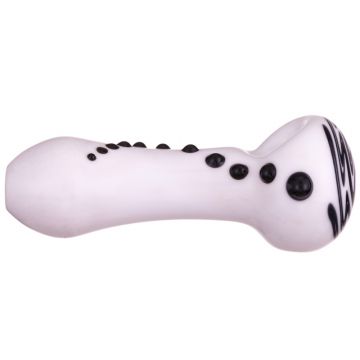 Glass Spoon Pipe - Reversal on White Glass with Small Marbles - Black