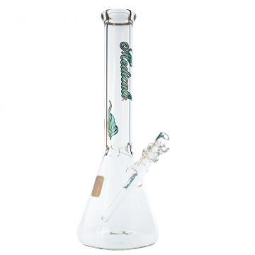 Medicali Glass - 45 Mil Beaker Base Bong - 14 Inch - Teal Script Label - Side 1