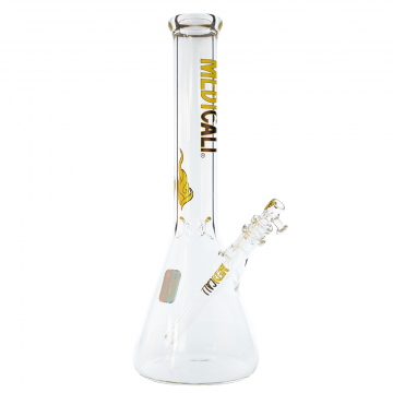 Medicali Glass - 45 Mil Beaker Base Bong - 14 Inch - Yellow & Black Label - Side 1