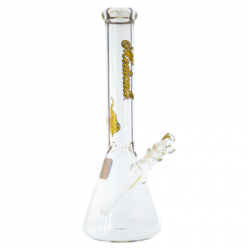 Medicali Glass - 45 Mil Beaker Base Bong - 14 Inch - Yellow Script Label - Side 1