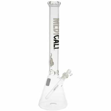 Medicali Glass - 45 Mil Beaker Base Bong - 18 Inch - White & Black Label 