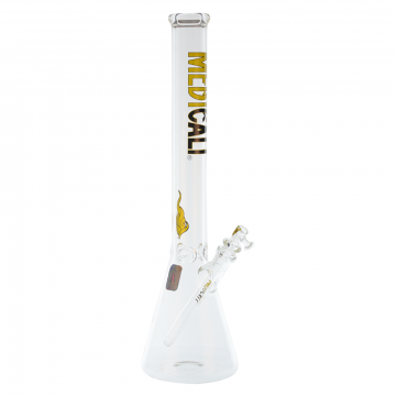 Medicali Glass - 45 Mil Beaker Base Bong - 18 Inch - Yellow & Black Label - Side view 1