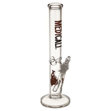 Medicali Glass - 45 Mil Straight Cylinder Bong - 14 Inch – Red & Black Label