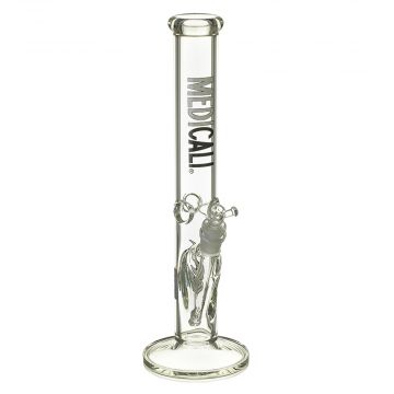 Medicali Glass - 45 Mil Straight Cylinder Bong - 14 Inch - White & Black Label