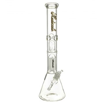 Medicali Glass - 8-arm Tree Perc Beaker Bong - 18 Inch - Gold & Black Script Label