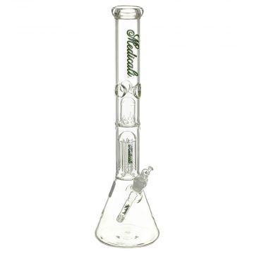 Medicali Glass - 8-arm Tree Perc Beaker Bong - 18 Inch - Green & Black Script Label