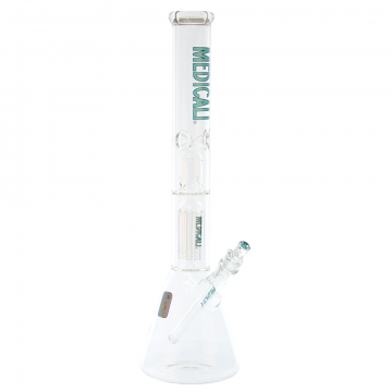 Medicali Glass - 8-Arm Tree Perc Beaker Bong - 18 Inch - Teal Label - Side view 1