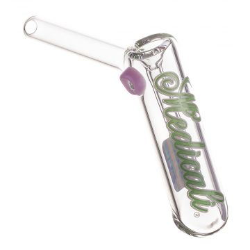 Medicali Glass - Medium Bubbler Hand Pipe - Green & Silver Script Label