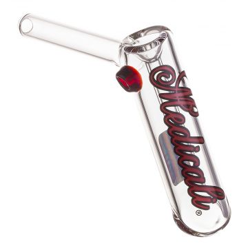 Medicali Glass - Medium Bubbler Hand Pipe - Red & Black Script Label 