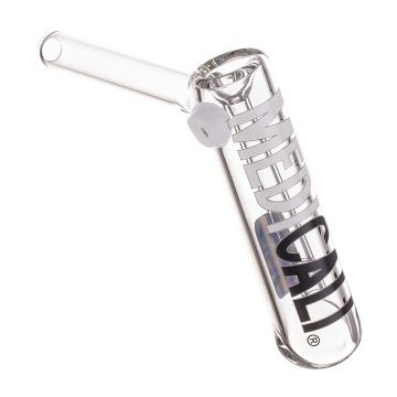 Medicali Glass - Medium Bubbler Hand Pipe - White & Black Label