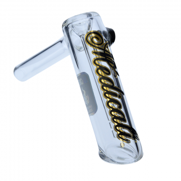 Medicali Glass - Medium Bubbler Hand Pipe - Black & Gold Script Label 