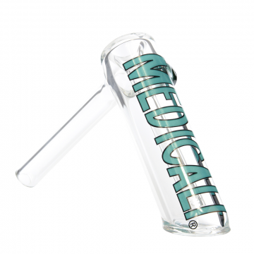 Medicali Glass - Medium Bubbler Hand Pipe - Teal Label - Right side