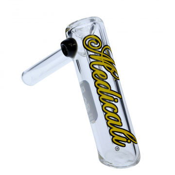 Medicali Glass - Medium Bubbler Hand Pipe - Yellow & Black Script Label