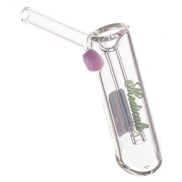 Medicali Glass - Small Bubbler Hand Pipe - Green & Silver Script Label 