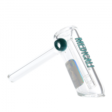 Medicali Glass - Small Bubbler Hand Pipe - Teal Label - Right side