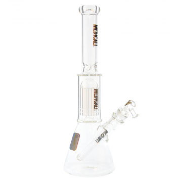 Medicali Glass - Mini 8-Arm Tree Perc Beaker Bong - Black & Gold Label - Side view 1