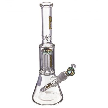 Medicali Glass – Mini Reversal 8-Arm Tree Perc Beaker Bong - 12 Inch - Rasta Script Label