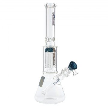 Medicali Glass - Mini Reversal 8-Arm Tree Perc Beaker Bong - 12 Inch - Blue Script Label - Side view 1