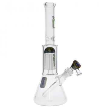 Medicali Glass - Mini Reversal 8-Arm Tree Perc Beaker Bong - 12 Inch - Green & Platinum Script Label