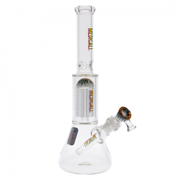 Medicali Glass - Mini Reversal 8-Arm Tree Perc Beaker Bong - 12 Inch - Rasta Label 