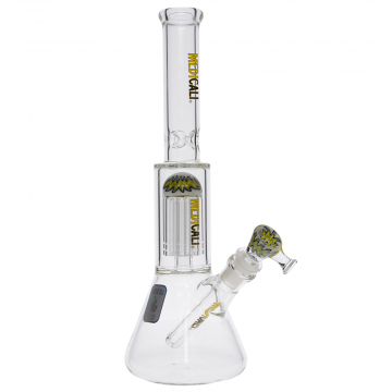 Medicali Glass - Mini Reversal 8-Arm Tree Perc Beaker Bong - 12 Inch - Yellow & Black Label