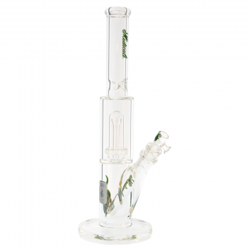 Medicali Glass - Mini Showerhead Perc Straight Bong - Green & Black Script Label - Side view 1