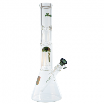 Medicali Glass - Reversal 8-Arm Tree Perc Beaker Bong - 14 Inch - Black & Green Script Label - Side view 1