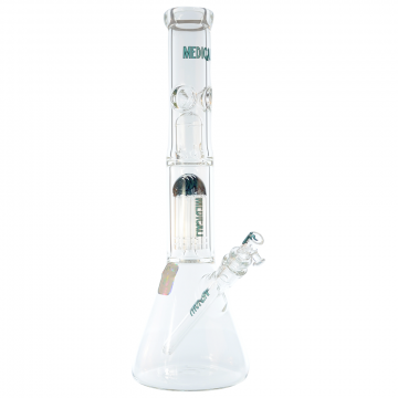 Medicali Glass - Reversal 8-Arm Tree Perc Beaker Bong - 14 Inch - Teal Label - Side view 1