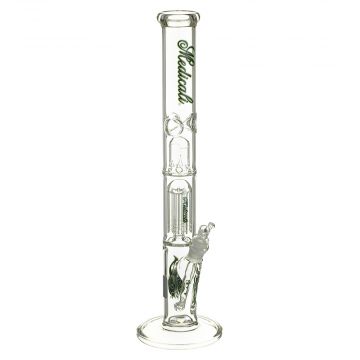 Medicali Glass - 8-Arm Tree Perc Straight Bong - 18 Inch - Green & Black Script Label 