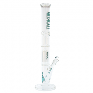 Medicali Glass - 8-Arm Tree Perc Straight Bong - 18 Inch - Teal Label - Side view 1