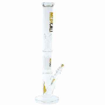 Medicali Glass - 8-Arm Tree Perc Straight Bong - 18 Inch - Yellow & Black Label - Side view 1