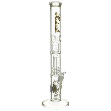 Medicali Glass - Showerhead Perc Straight Bong - 18 Inch - Gold & Black Script Label 