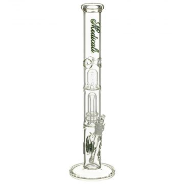 Medicali Glass - Showerhead Perc Straight Bong - 18 Inch - Green & Black Script Label