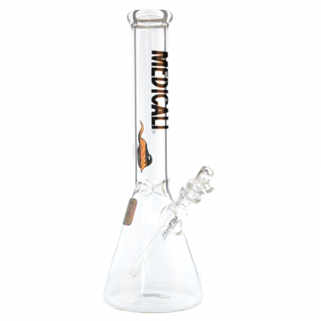 Medicali Glass - 45 Mil Beaker Base Bong - 14 Inch - Black & Gold Label - Side view 1