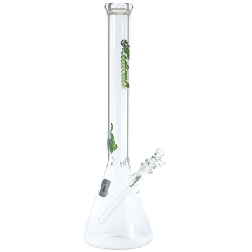 Medicali Glass - 45 Mil Beaker Base Bong - 18 Inch - Green Script Label - Side view 1