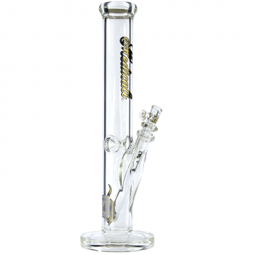 Medicali Glass - 45 Mil Straight Cylinder Bong - 14 Inch - Gold Script Label - Side view 1